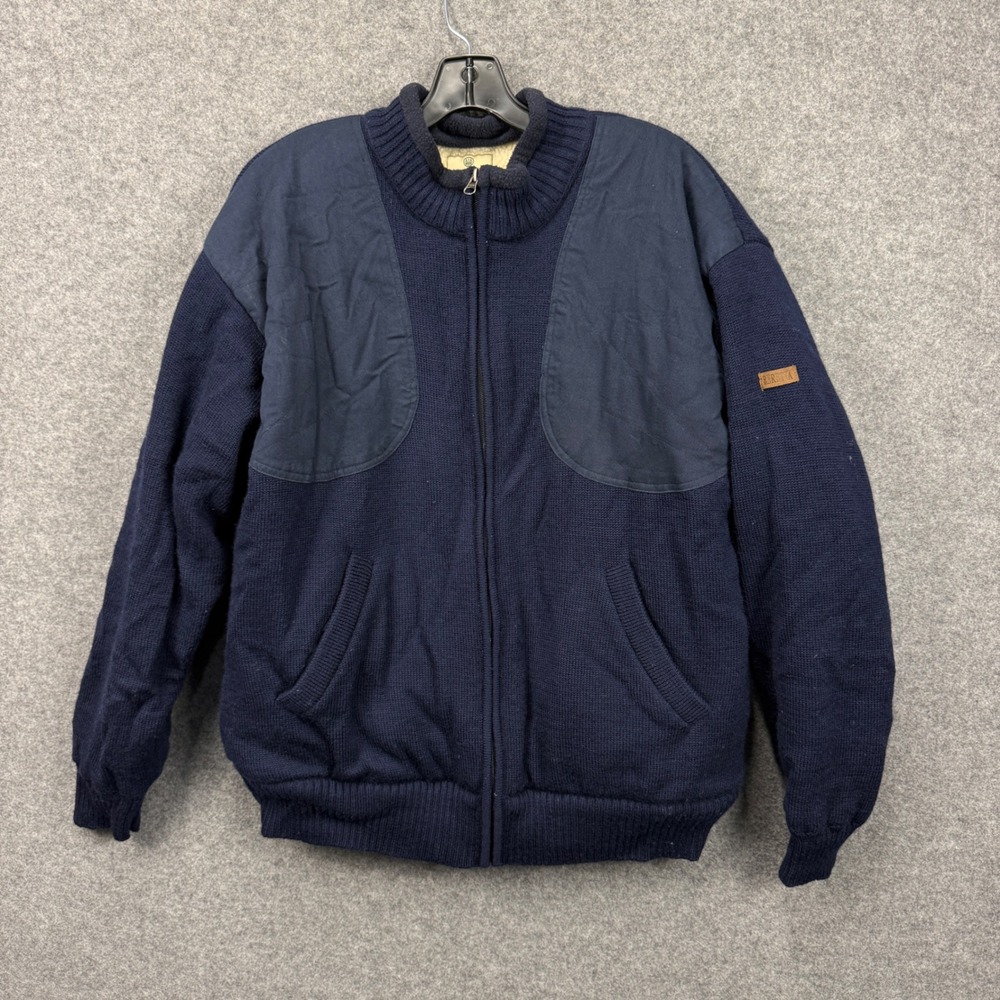 Beretta Mens XL Navy Blue 100% Wool Fleece Lined Full Zip Sweater Jacket